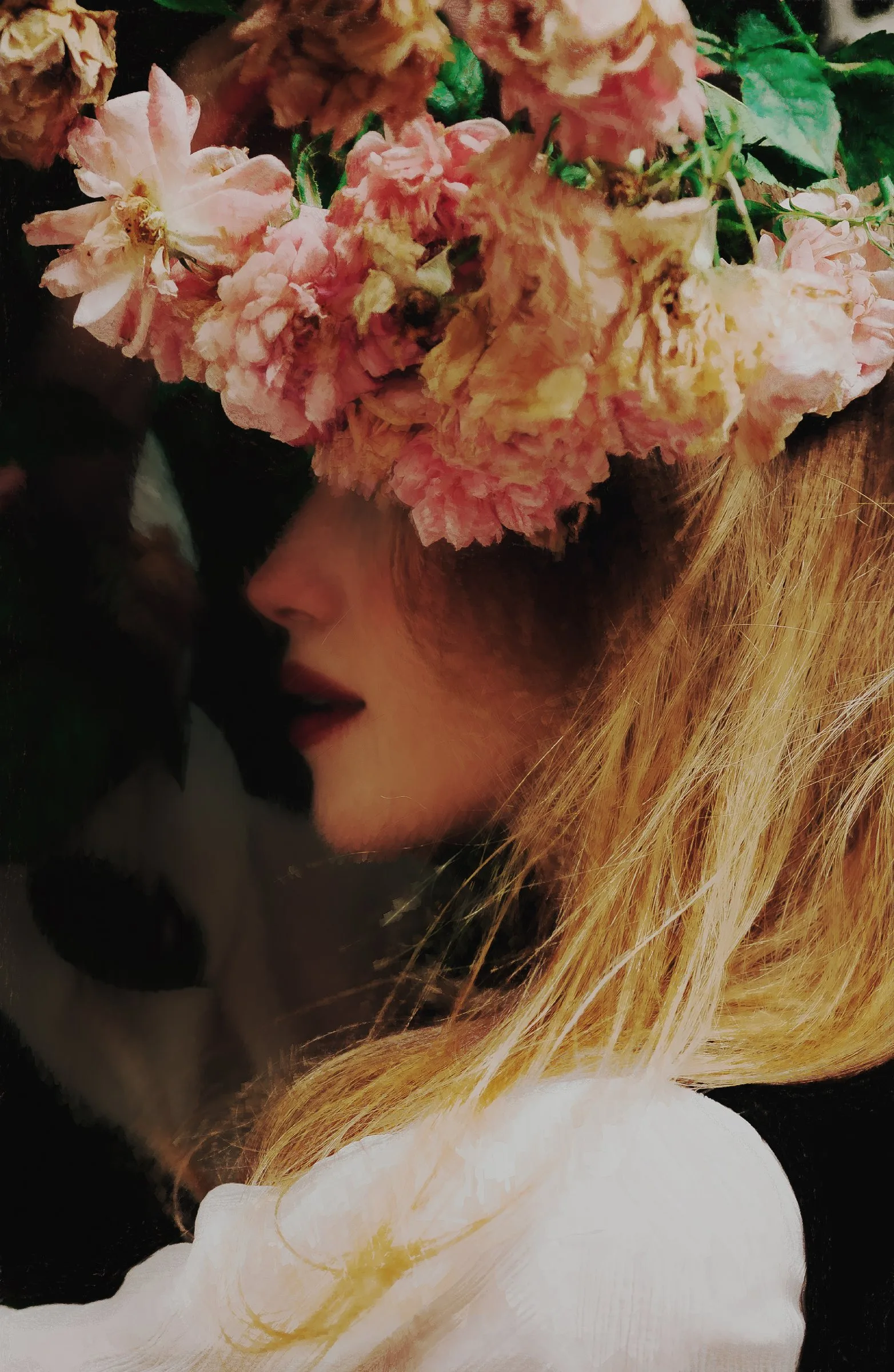 Profil sous une couronne de roses